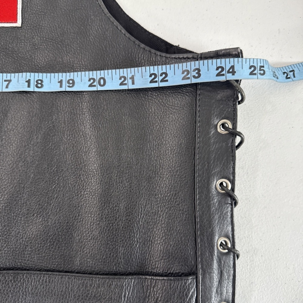 Interstate Vest Mens XL Black Patch Leather Waistcoat Moto Biker Cowboy Western - Picture 12 of 16